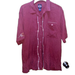 Harley Davidson Men's M Motor Cycles 100% Silk Embroidered Flame Button Up Shirt